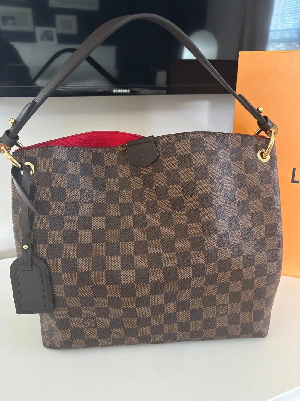 Louis Vuitton Graceful PM Brown Damier Shoulder Bag with Red Interior - Picture 1 of 16